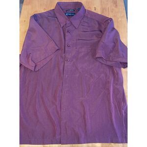 R&R Luxury Microfiber Button Up Shirt  Short Sleeve Burgundy Mens Size XL